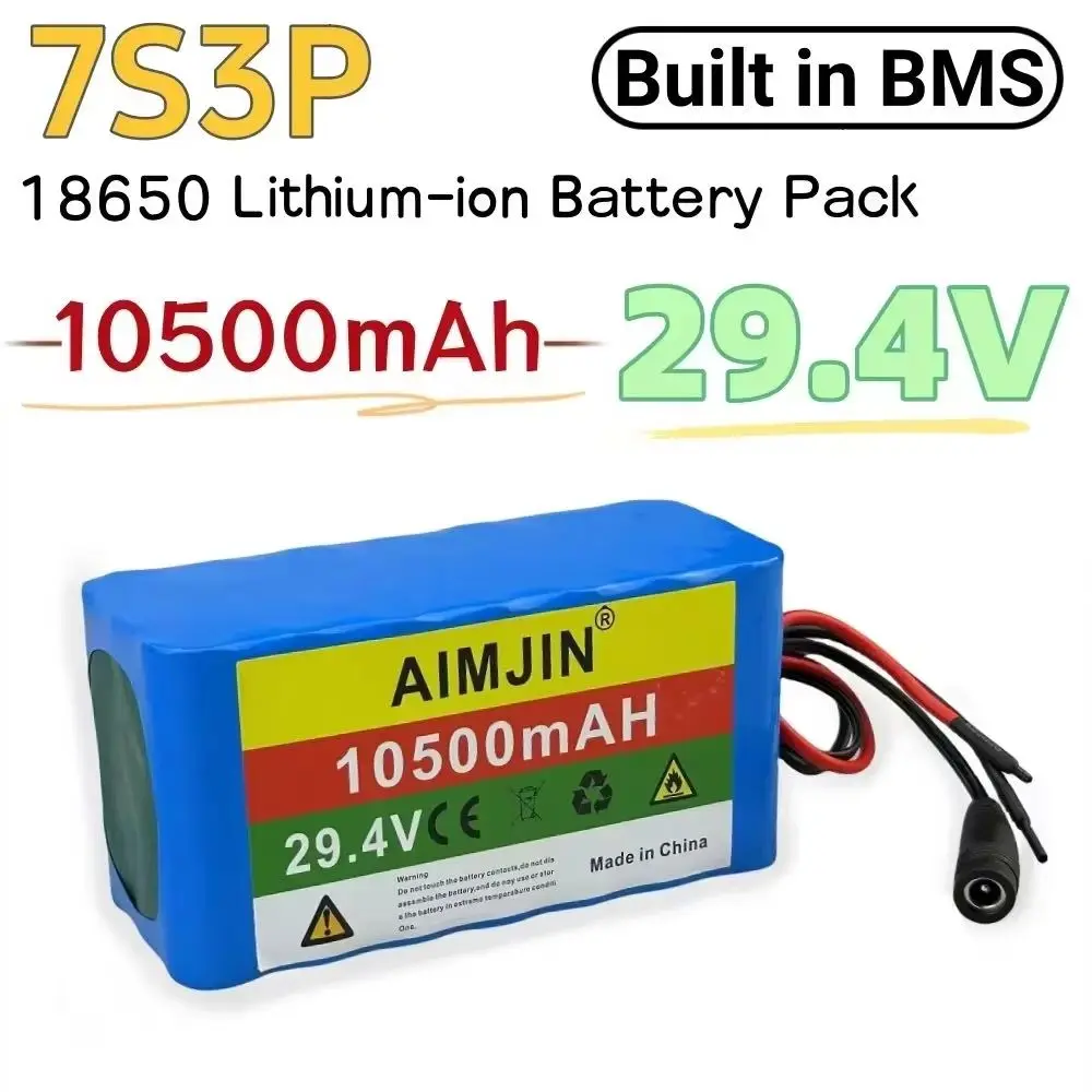 

29.4V Battery Pack 7S3P 10500mAh Li-ion Rechargeable Battery Built in BMS For 24V Wheelchair Battery Replace etc