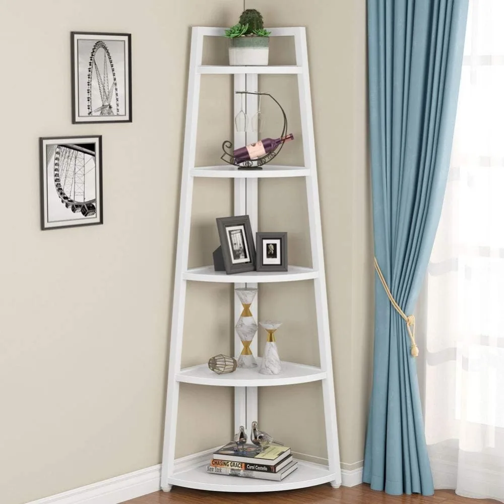 

70 inch Tall Corner Shelf, 5 Tier Modern Corner Bookshelf Bookcase Industrial Corner Ladder Shelf Plant Stand for Living