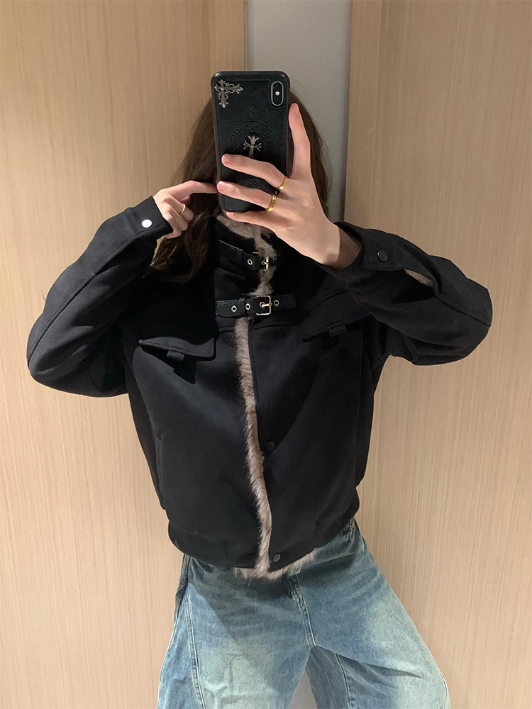 

Утепленная зимняя куртка-косуха Slim Fit с флисовой подкладкой, теплая утолщенная короткая куртка с воротником-стойкой, стильная свободная мотоциклетная куртка-жилет