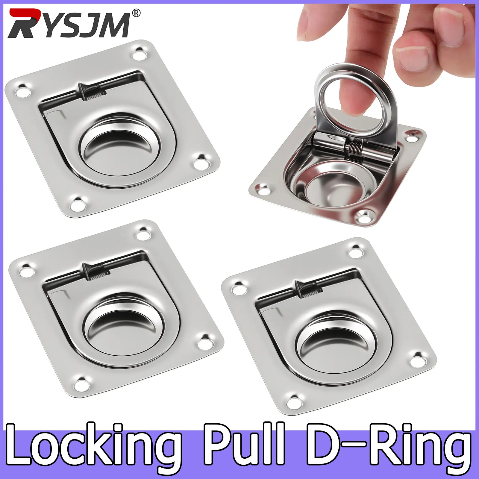 4pcs D Rings Locking Pull  Durable Stainless Steel Boat Recessed Hatch Marine Hardware Boat Accessories Marine Locker Pull Yacht