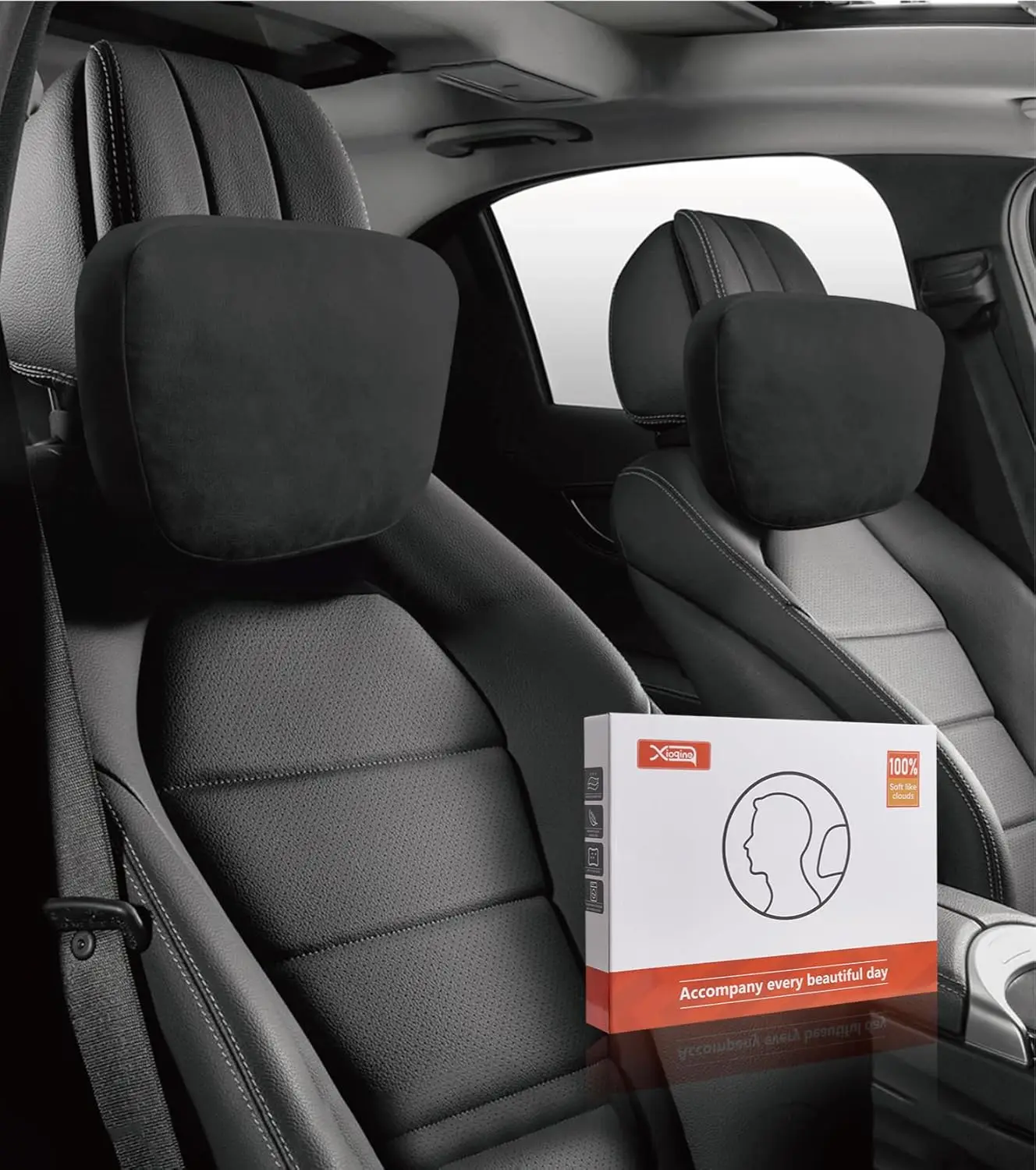 2Pcs Car Neck Pillow, Super Soft Du-Pont Bio cotton Neck Pillow for Driving, Suede Fabric Car