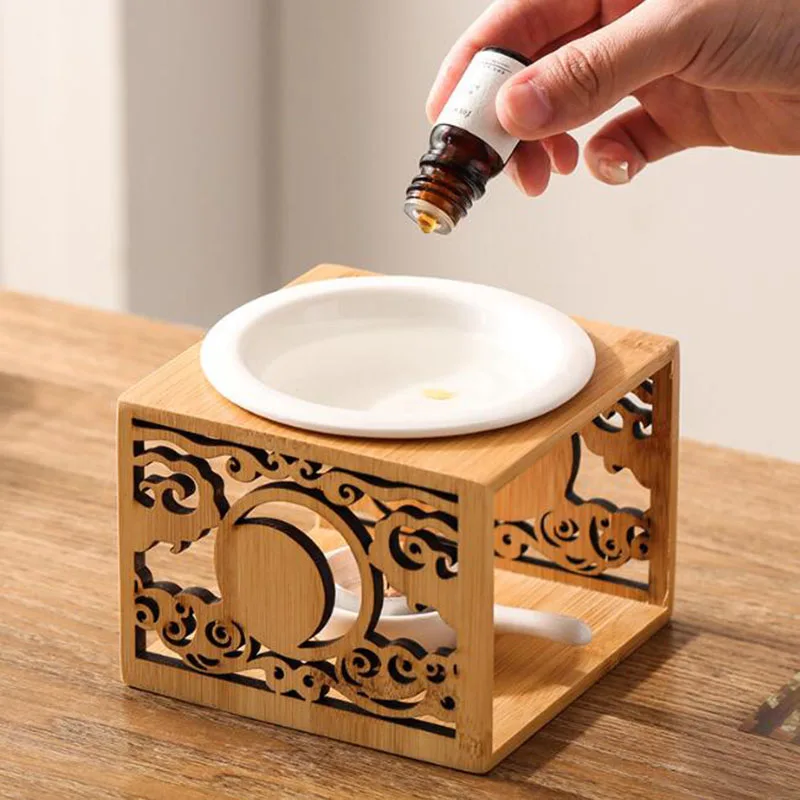 Hollow Bamboo Moon Cloud Essential Oil Burner Candle Holder Scented Candle Stove Aroma Burner for Bedroom Home Decor