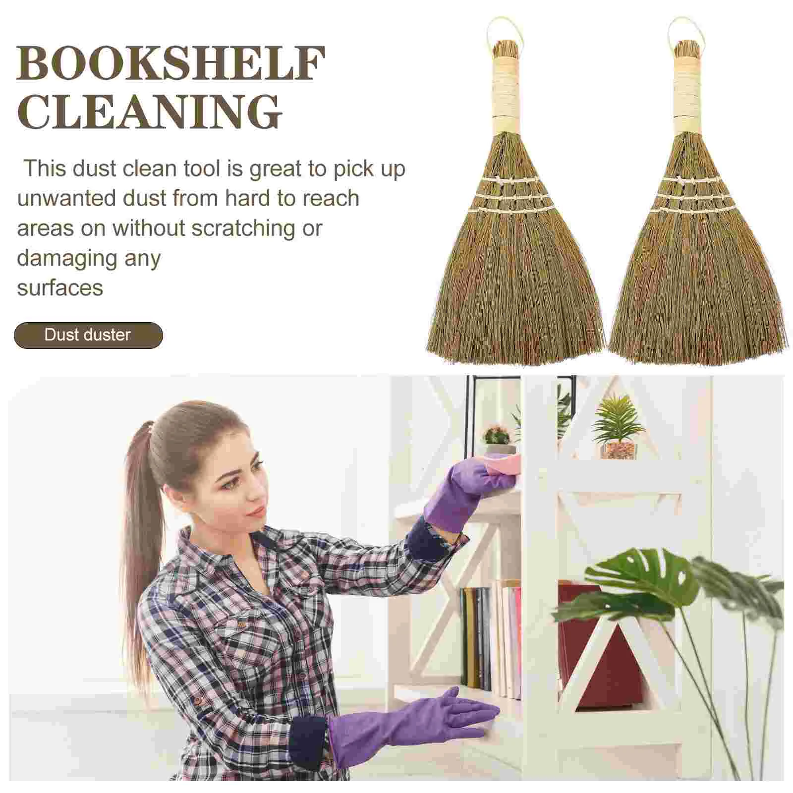 2 Pcs Kitchen Cleaning Broom Decor Whisk Handles Broomstick Household Miscanthus