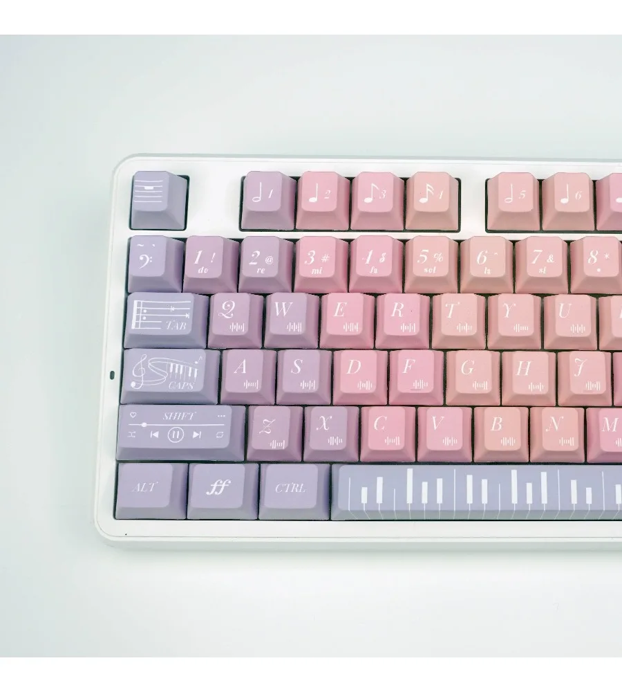 Keycaps thermal sublimation process full set of mechanical keyboard 61 87 and other pink purple music note theme keycaps PBT
