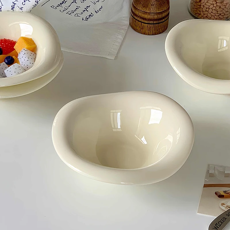 Irregular Ceramic Salad Bowl Simple Dessert Fruit Bowls Household Solid Colour Yoghurt Ice Cream Bowl