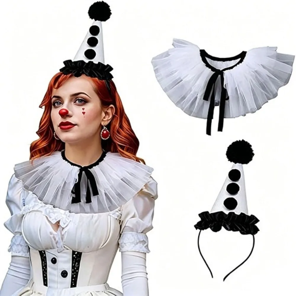 2Pcs Light Weight Clown Headband Bow Tie Cape Set Adjustable Headpiece Cloak Role Play Costume Set Fake Collar