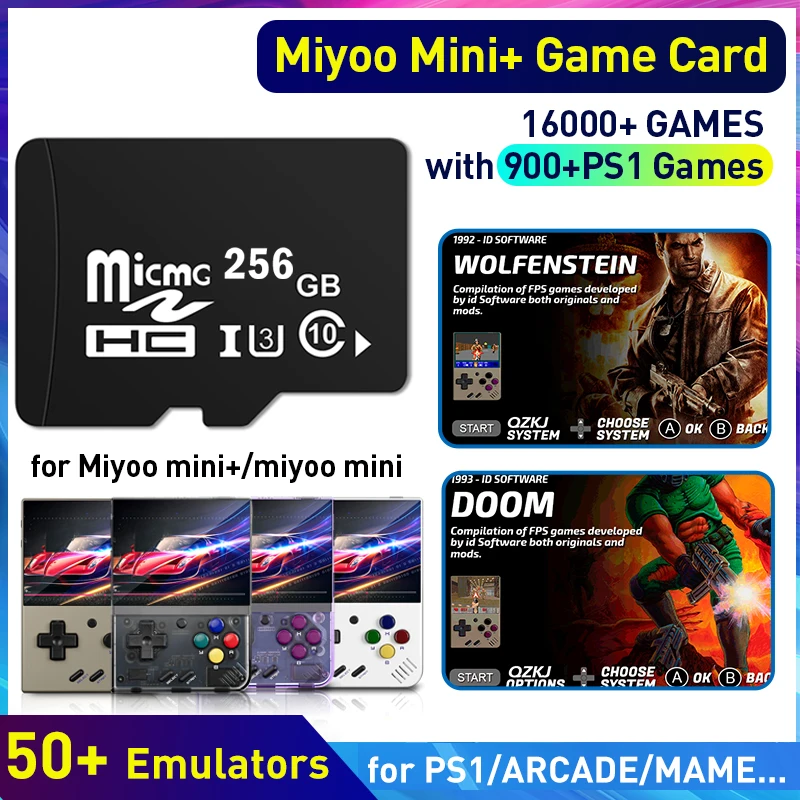 Nuovo sistema Game Card Miyoo Mini Game 256GB 16000 + giochi 50 + emulatori supporto PS1/NDS/MAME Retro Game TF Card per Miyoo Mini Plus
