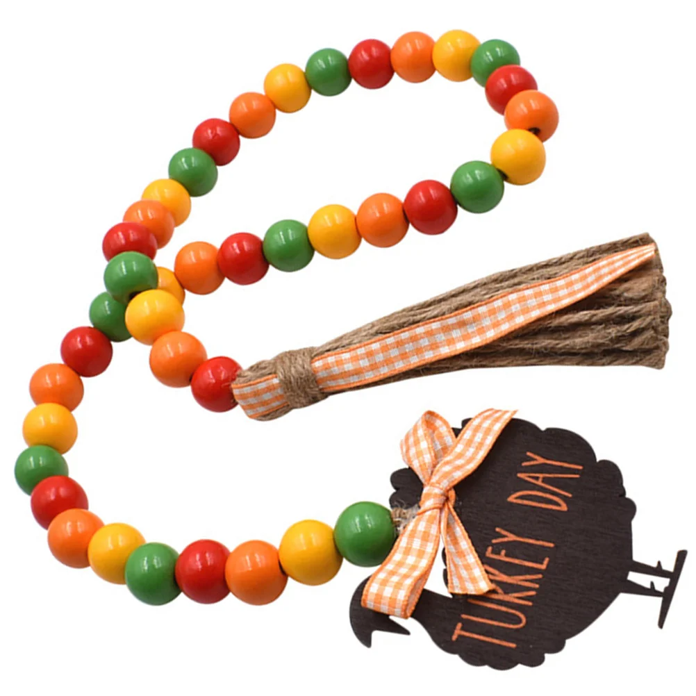 

Wooden Beaded Garland Farmhouse Home Wall Hanging Decor Thanksgiving Rustic Wood Bead String Beaded Ornament