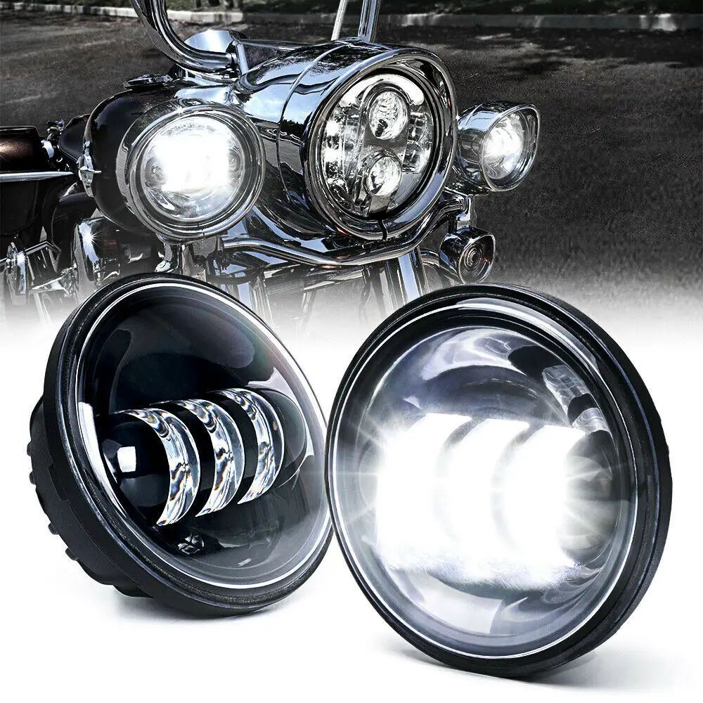 1 Pair 4.5Inch Motorcycle LED Fog Passing Auxiliary Light for Classic FLHR Road King LED Fog Light Passing Lamp Chrome Black