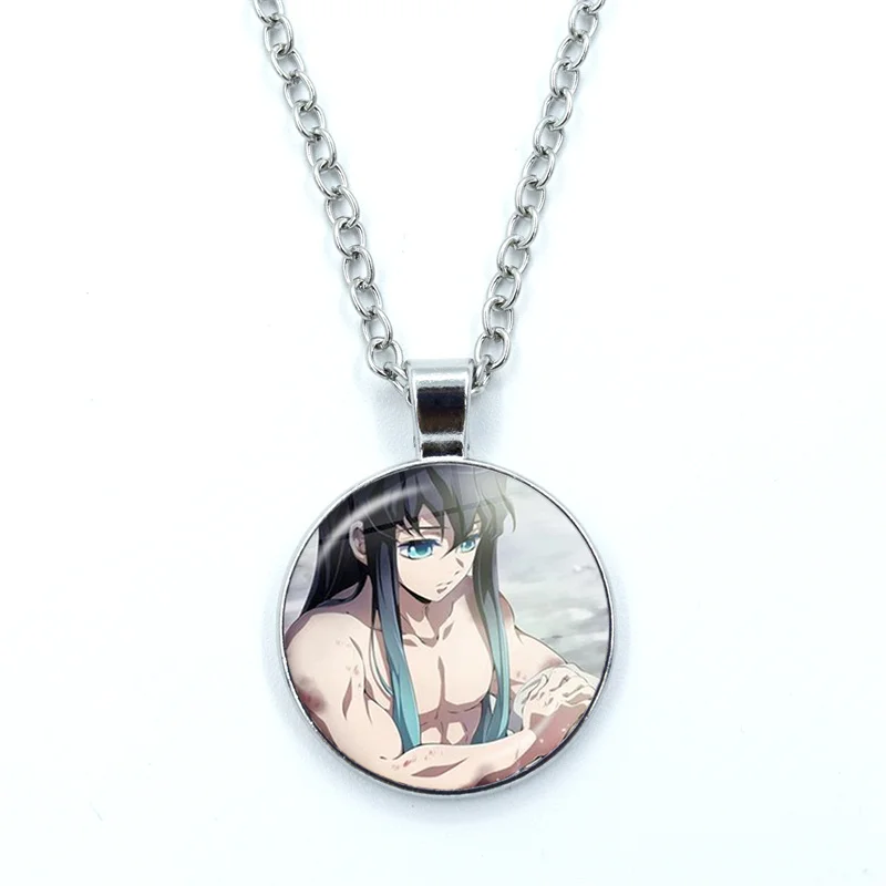 Cute Anime Muichiro Tokito Demon Slayer Glass Dome Cabochon Pendant Fashion Crystal Jewelry