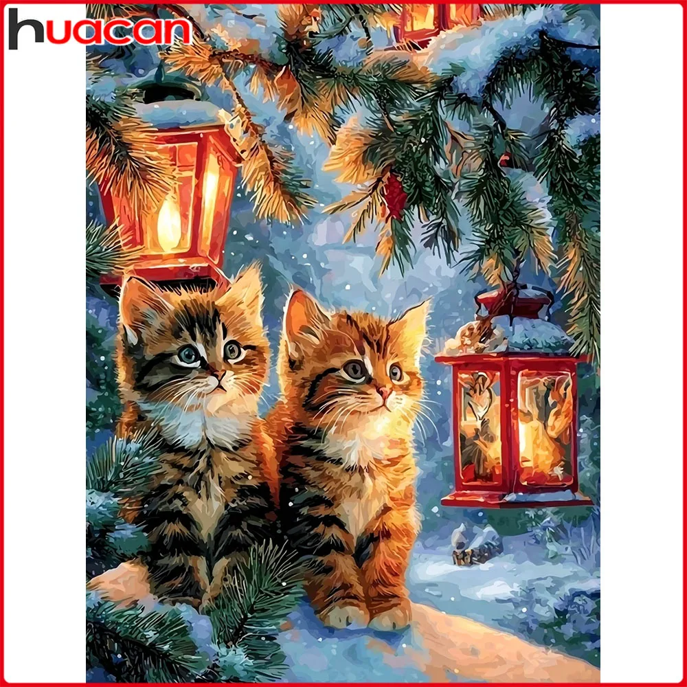 Huacan 5D DIY Diamant Malerei Katze Winter Diamant Mosaik Anima Landschaft Neue Kollektion Dekorative Gemälde
