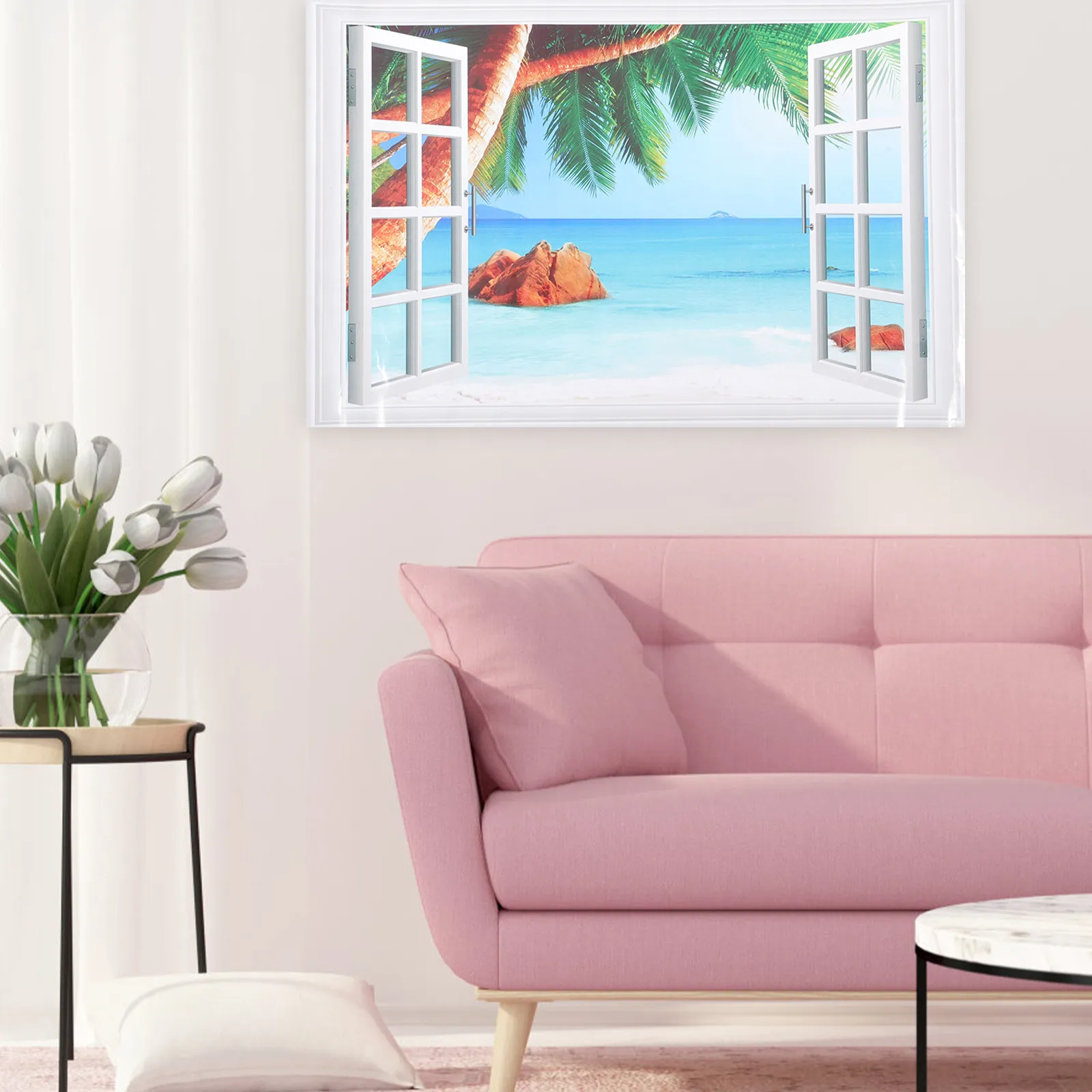Fake Window Wall Decal Home Decor Decals Mural Pvc Faux Sticker Realistic Scenery Art