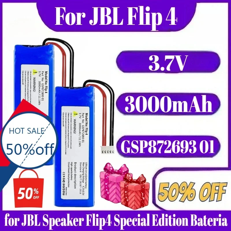

3.7V 3000mAh Battery for JBL Flip 4 Rechargeable Battery GSP872693 01 for JBL Speaker Flip4 Special Edition Bateria