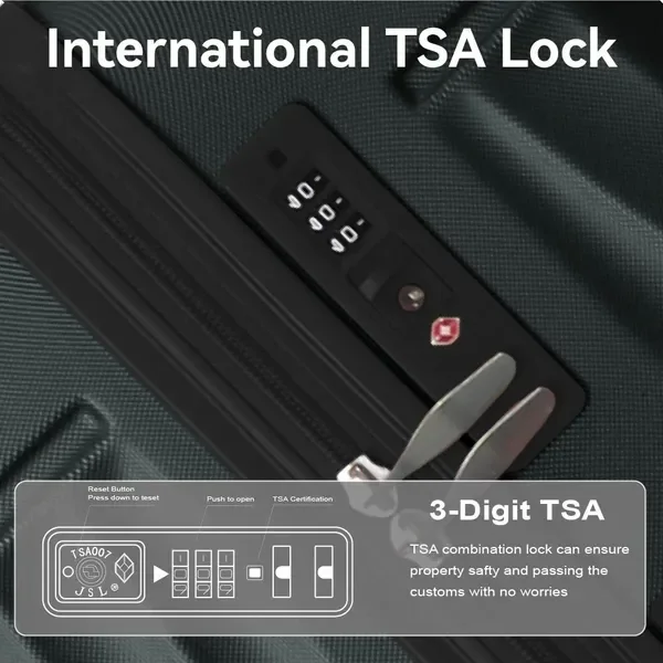 3개 세트 ABS 하드쉘 여행가방 세트 회전 바퀴 TSA 잠금장치 (20''/24''/28'') 다크 그린