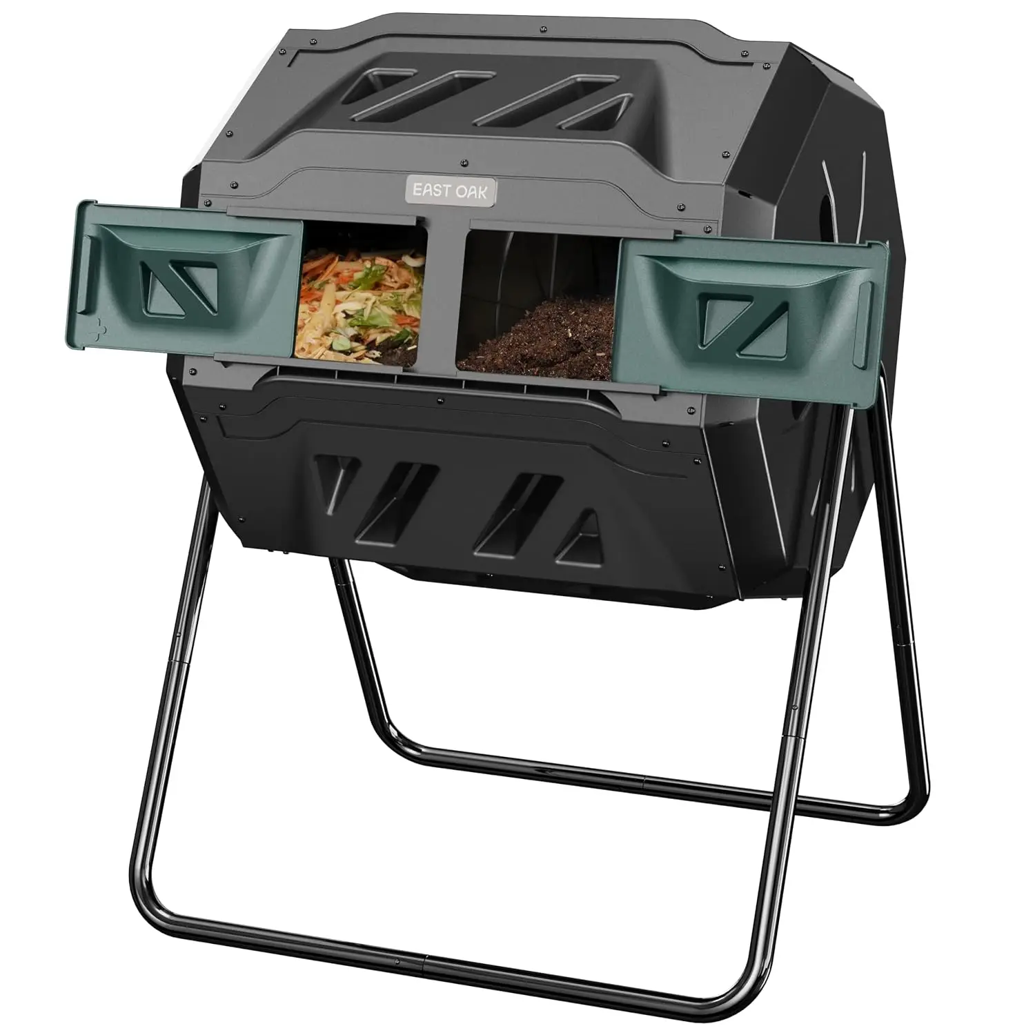 Compost Tumbler Outdoor, 43-Gal Dual Chamber Compost Bin with 2 Sliding Door and Aeration System, Tumbling Rotating, Customized