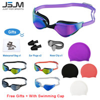 JSJM New Professional Swimming Goggles for Adults HD Anti-Fog Waterproof Silicone Swim Cap + Swim Glasses for Men & Women Gifts