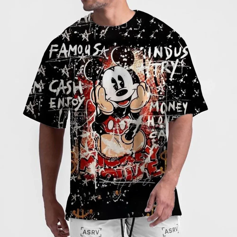 Disney Summer Men Fun Mickey Mouse T-Shirt Fashion Cartoon O-Neck Tops Tees Male Short Sleeve Clothing Casual Outfit Streetwear