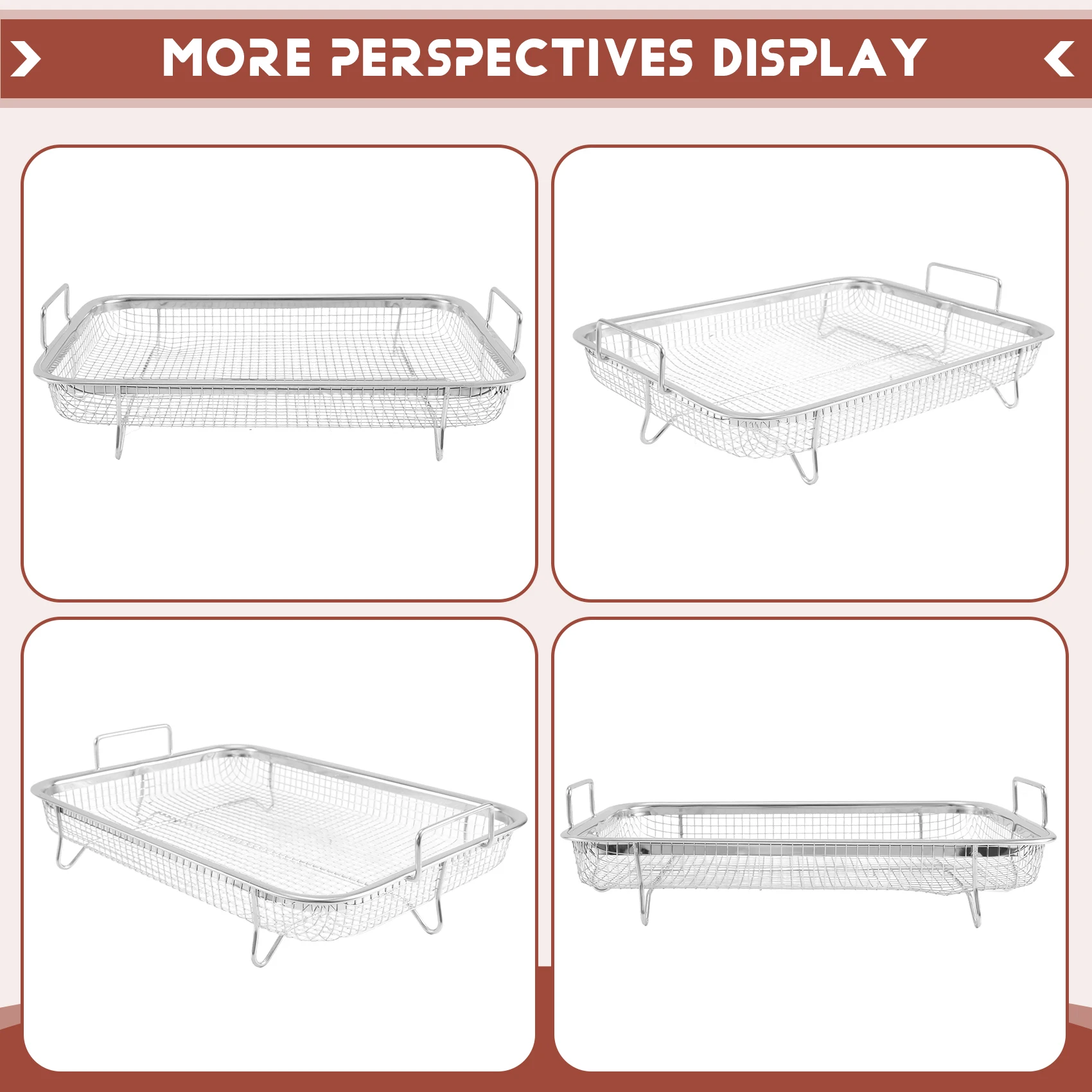 A36T-Stainless Steel Air Fryer Grill Basket Non-Stick Air Fryer Mesh Basket Air Fryer Tray Wire Rack Basket