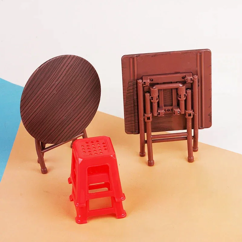1Set 1:12 Dollhouse Miniature Folding Table Stool Dining Table Model Furniture Accessories For Doll House Home Decor Toys