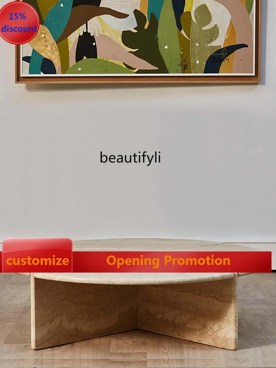 

Wabi Sand Wind Natural Roman Travertine Coffee Table Simple Round Designer Hotel Tea Table Coffee Table G1218