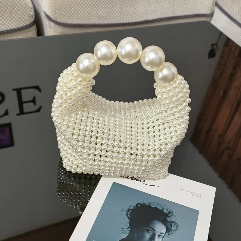 Pearl bead bag designer brand Acrylic stone hobo tote handbag women handmade party purse 2023 summer new