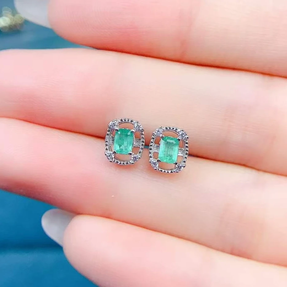 Small 925 Silver Gemstone Stud Earrings 3x4mm Natural Colombian Emerald Earrings with Free Certificate Gift for Women