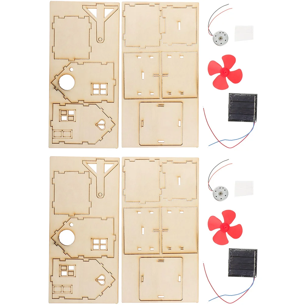 Pacote de material de cabana solar, 2 conjuntos de kits de brinquedos diy de madeira, projetos de montagem para crianças, experimentos científicos educacionais, presentes de energia solar