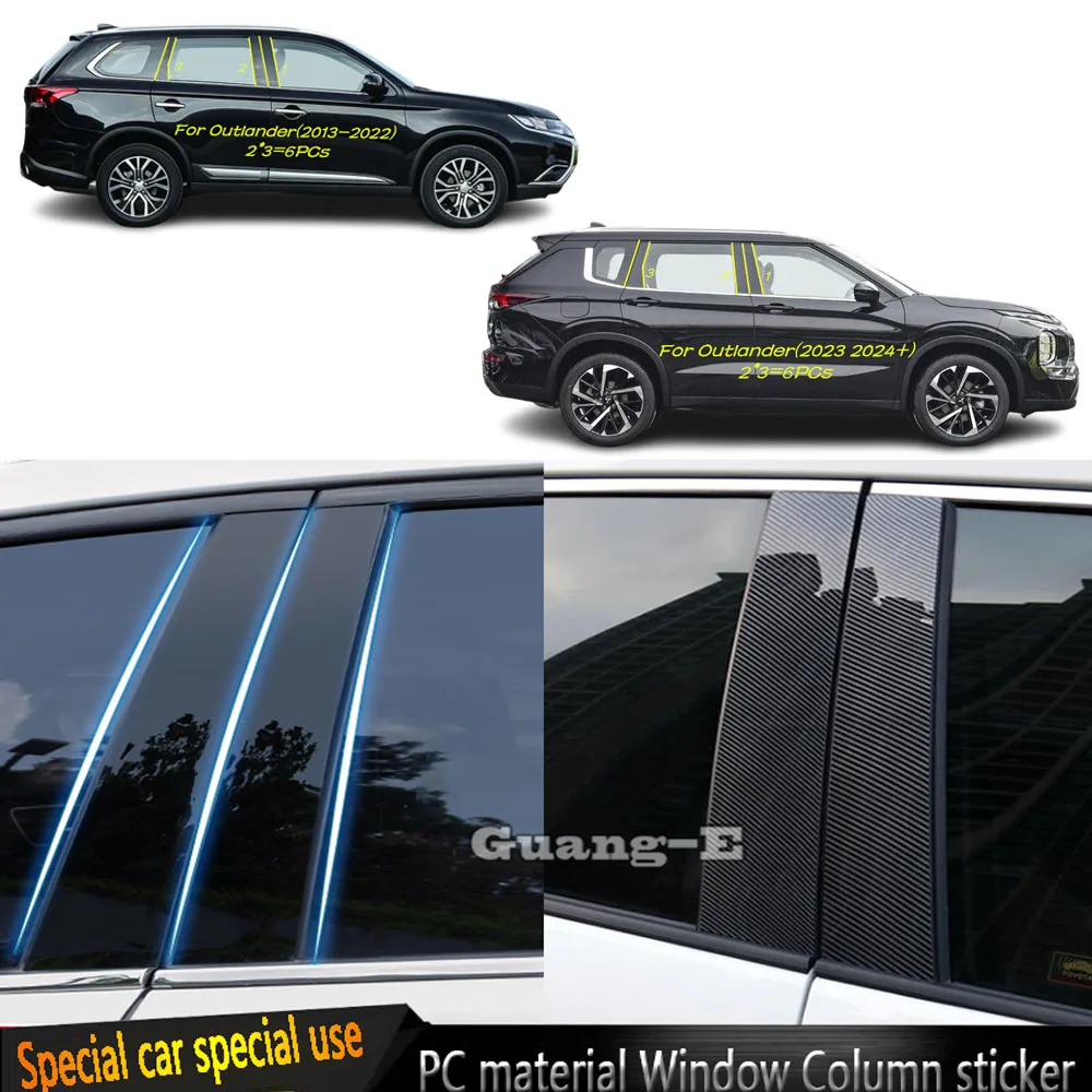 For Mitsubishi Outlander 2013 2014 2015 2016 2017 2018-2023+ Car PC Material Pillar Post Cover Door Window Molding Stickers 6pcs