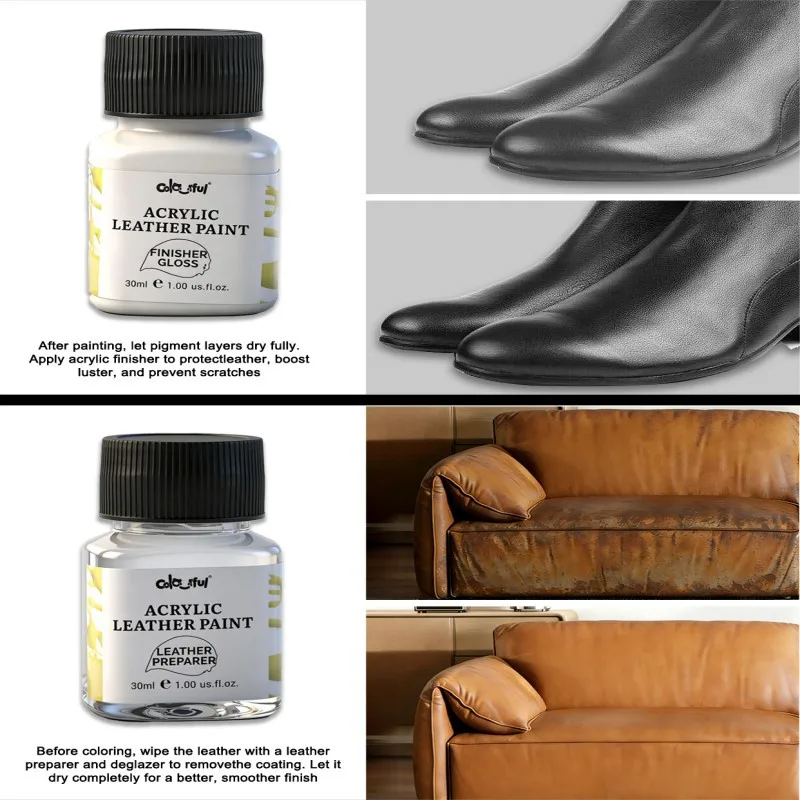 30ml Leather Acrylic Pigment 8 Shades High Coverage Non-Fade Paint for Sneaker Bag Sofa Leather Repair & DIY Coloring