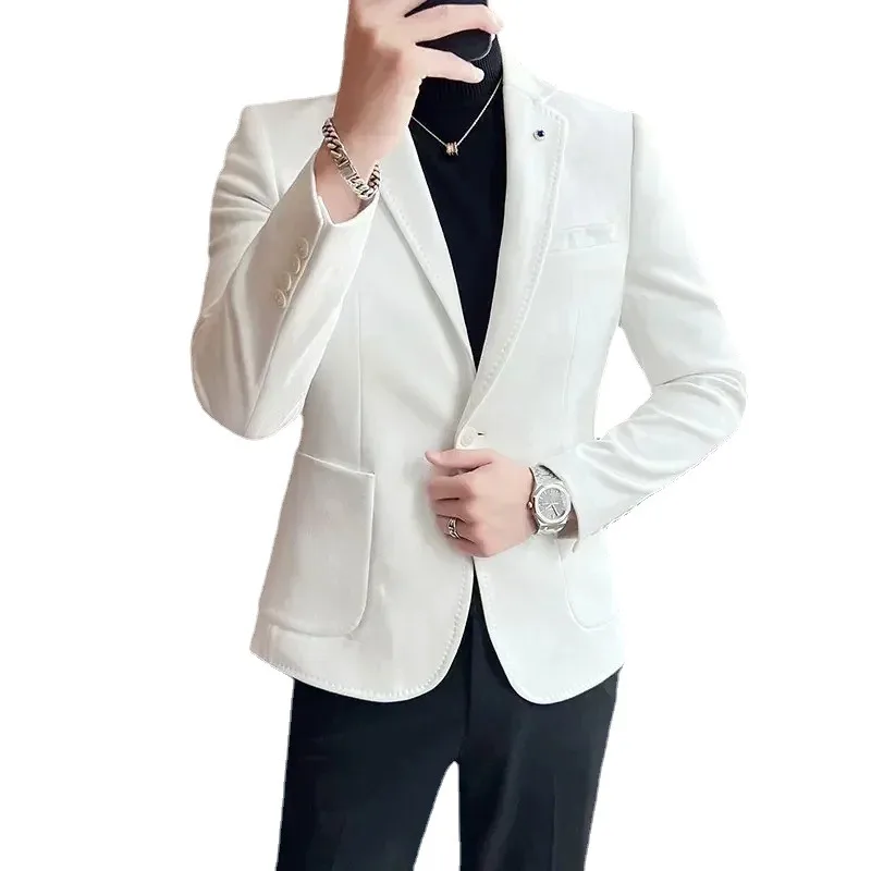 

New High Quality Suede Jacket for Men Fashion Korean Slim Business Casual Suit Dress Party Solid Color Trend Blazer