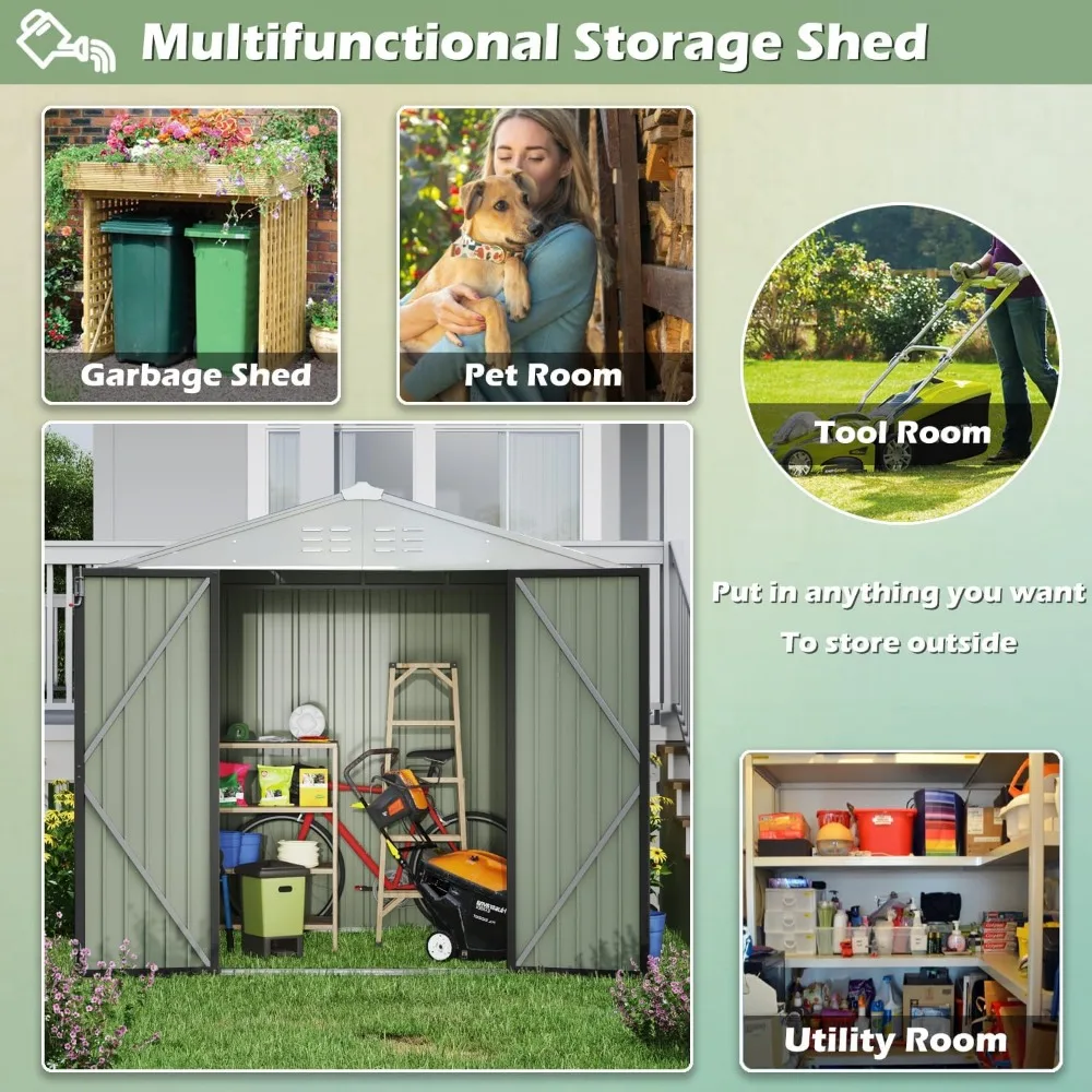 Outdoor Storage Shed 6 x 8 FT Lockable Metal Garden Shed Steel Anti-Corrosion Storage House with Single Lockable Door ,White