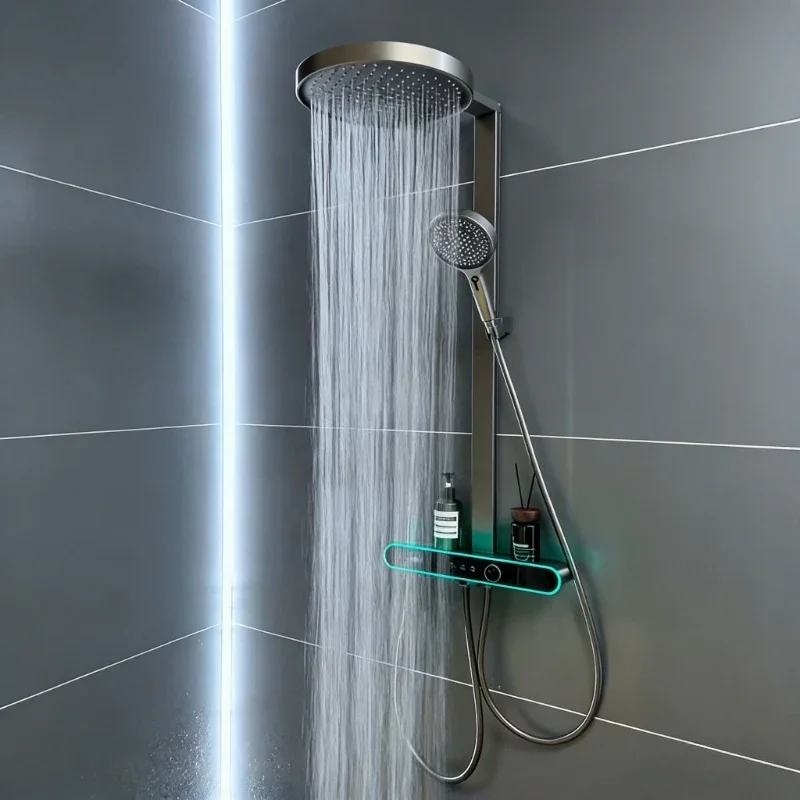 

Intelligent Digital Bathroom Shower System Four Functions Bathroom Shower Faucet Set Temperature Display Rainlfall Shower Set