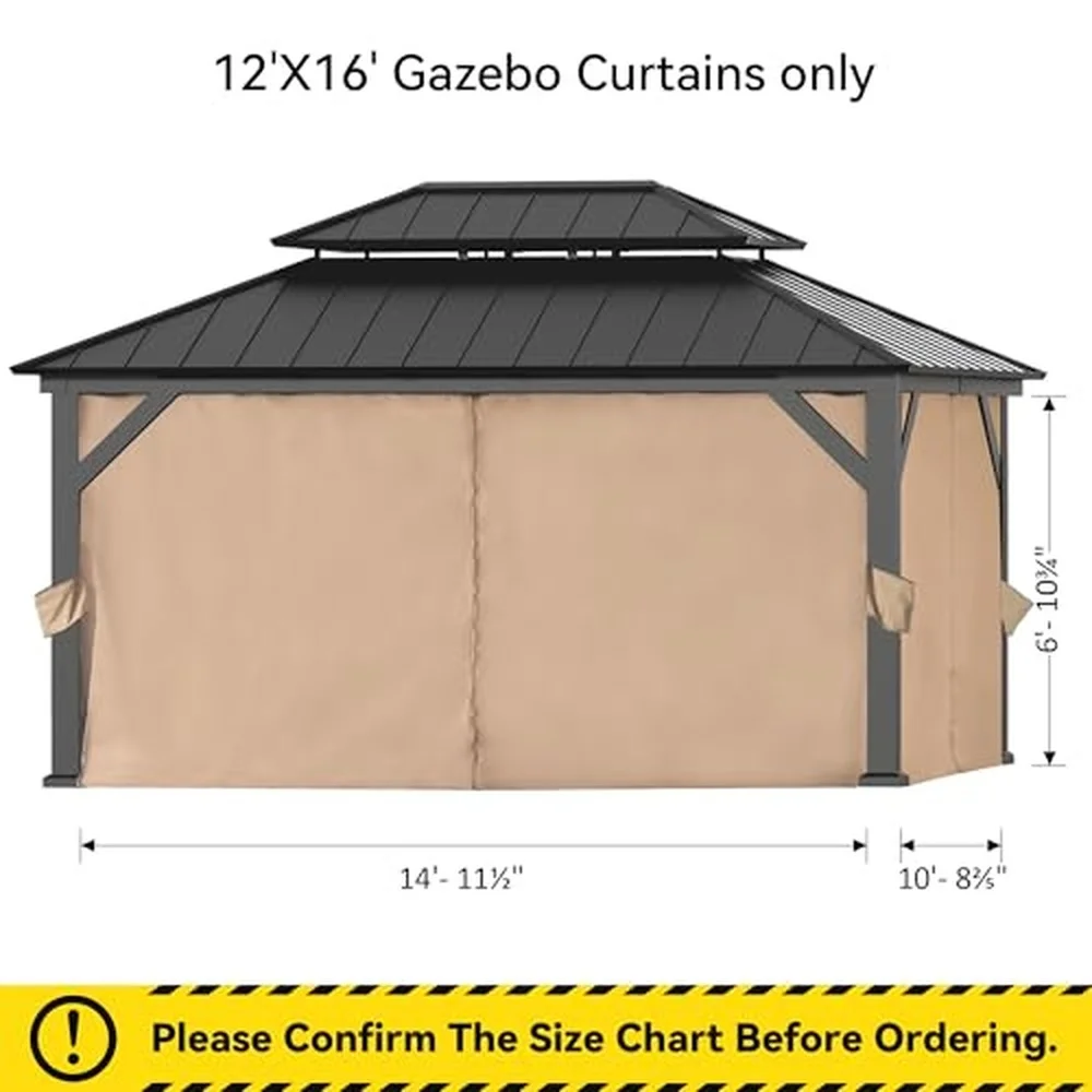 Modern Shade Universal 12' x 16' Gazebo Curtain Replacement 4 Panel Outdoor Privacy Curtains with Zipper Compatible