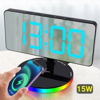 RGB Colorful Digital Alarm Clock with 15W Wireless Charger for Smartphone Desktop Makeup Mirror USB Alarm Clock with Mood Light