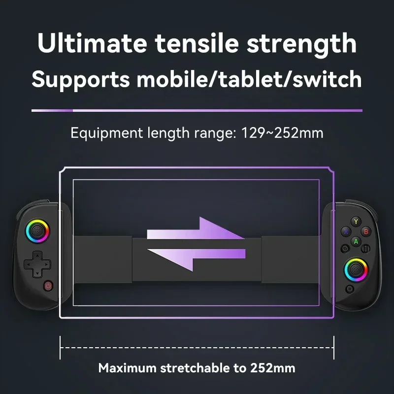 2025 BSP D8 RGB tablet Controller Maniglia wireless per Switch gioco Bluetooth Gamepad allungamento Joystick vibrazione a sei assi