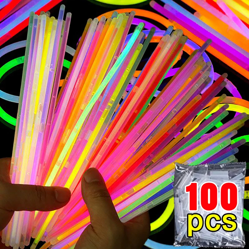 100/5Pcs Luminous Glow Sticks Glow In The Dark Fluorescence Sticks With Connectors Kids Gifts Toys Wedding Party Favors Supplies