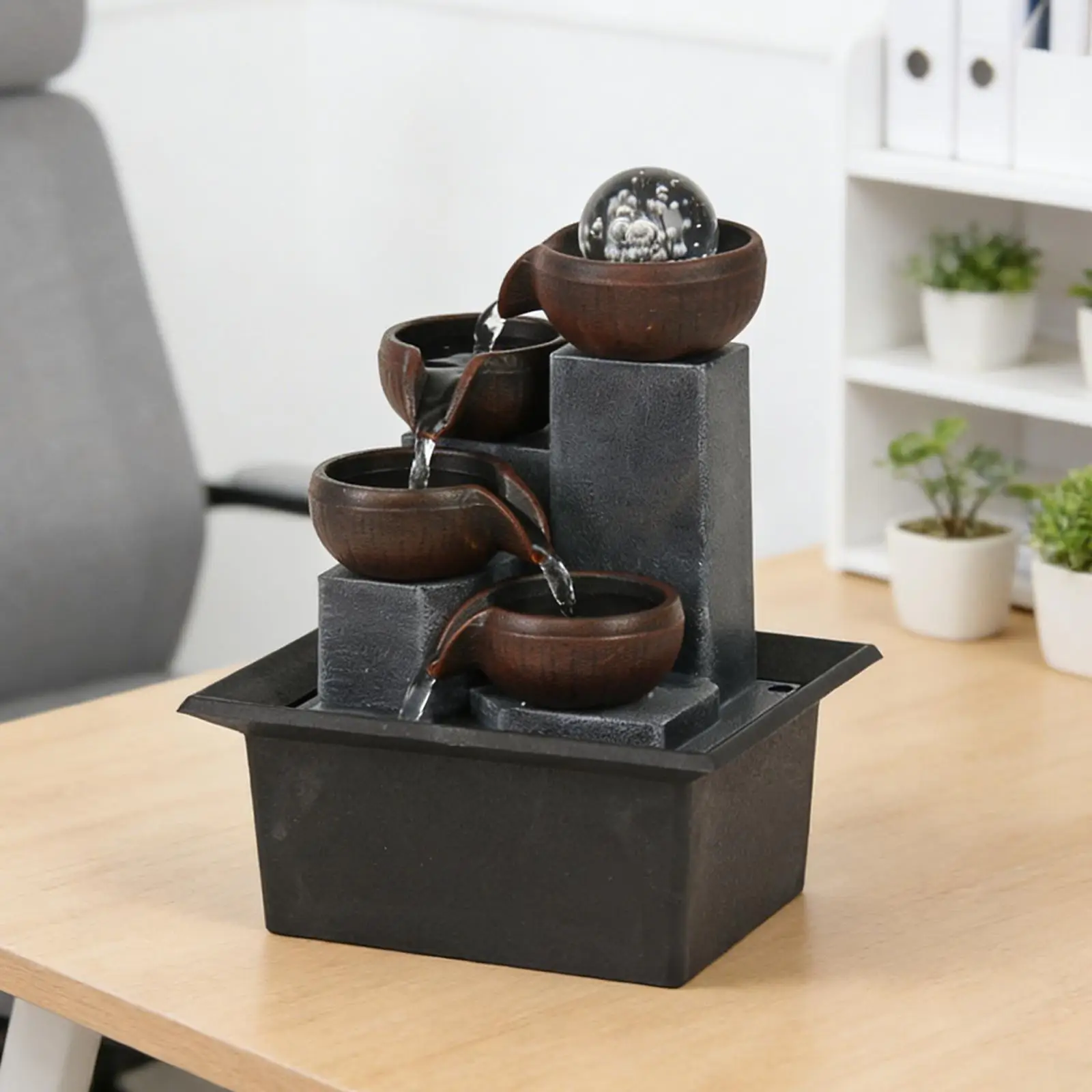 Desktop Fountain with Rotating Ball Feng Shui Meditation Waterfall Ornament Indoor Relaxing Water Feature for Home Office