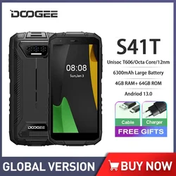 DOOGEE S41T 4G Rugged Smartphone Android 13 5.5 Inch HD 4GB+64GB Mobile Phones 13MP Camera 6300mAh NFC Cheap Cell Phone On Sale
