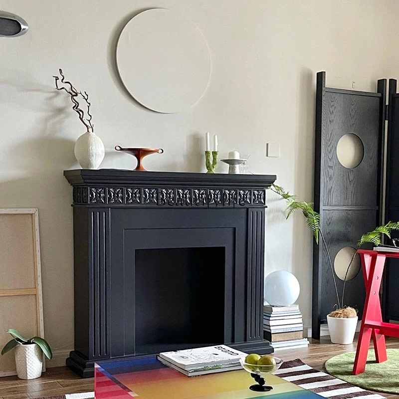 

3American Nordic Carved Black Vintage Fireplace Decorative Entryway Cabinet