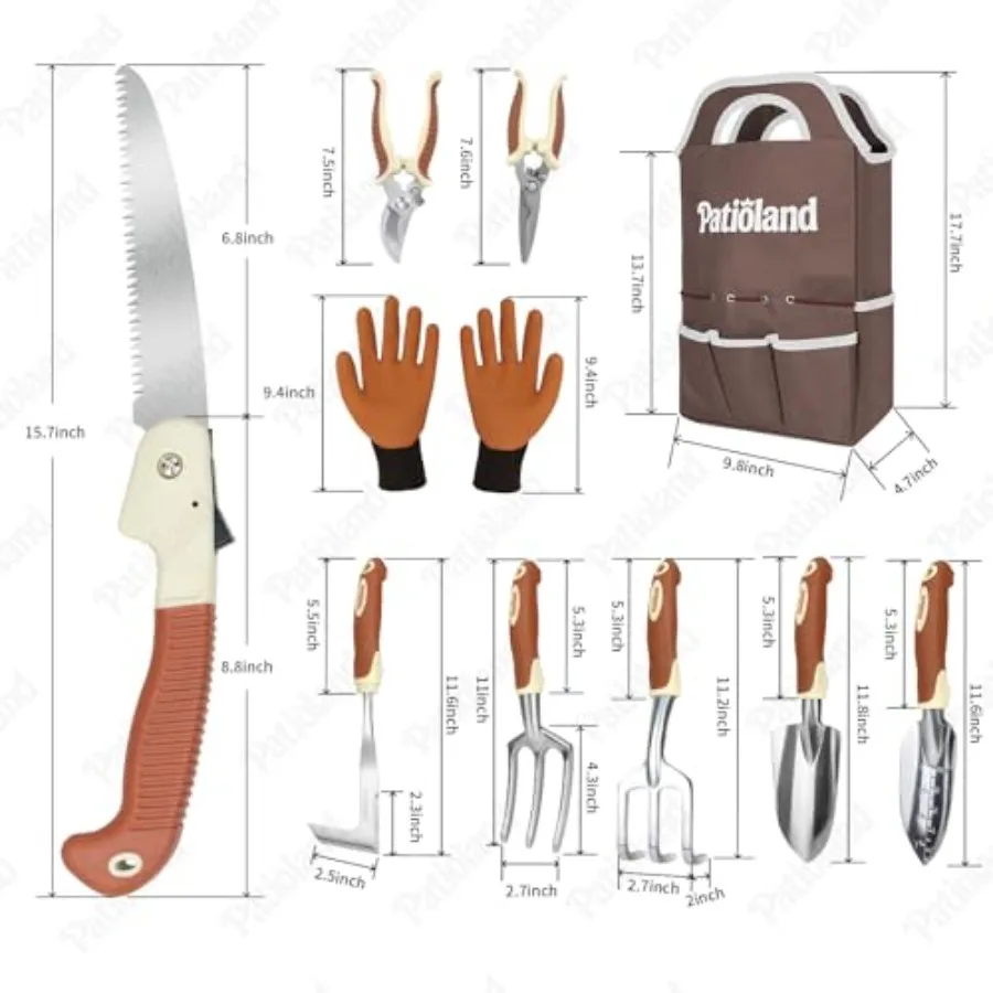 10-Piece Garden Tool Set, Gardening Hand Tools Kit with Ergonomic Non-Slip Handles, Heavy Duty Rust-Proof Aluminum Tools, Organ