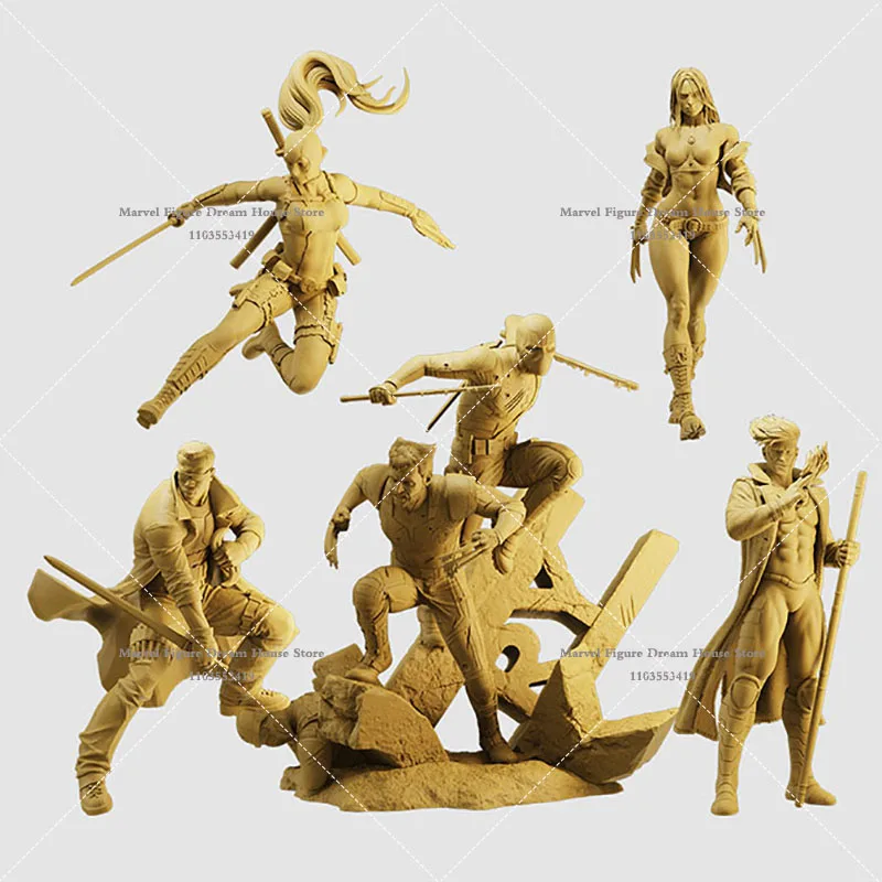 1/64 1/43 Scale Miniature Scene Doll White Model Un-panited Deadpool Wolverine Gambit Blade Wolf Girl Prop Male Action Figure