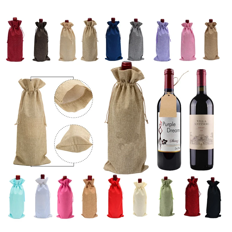 

13.8*5.9 Inch 50pcs/Lot Hessian Wine Bags Linen Wine Bottle Gift Bags Sublimation Blank Wine Bottle Cover