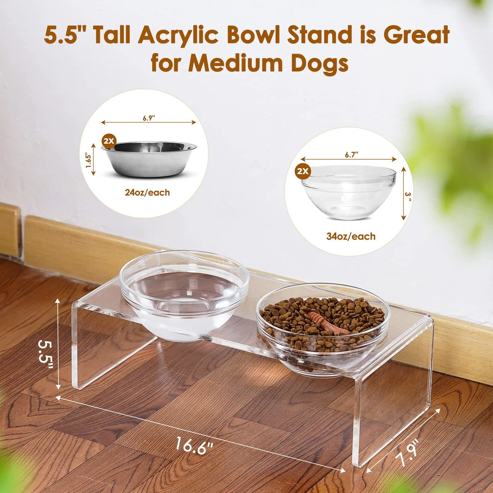 Cross-border acrylic dog bowl rack, transparent U-shaped pet heightening feeding rack, cat food basin, and high-foot bracket
