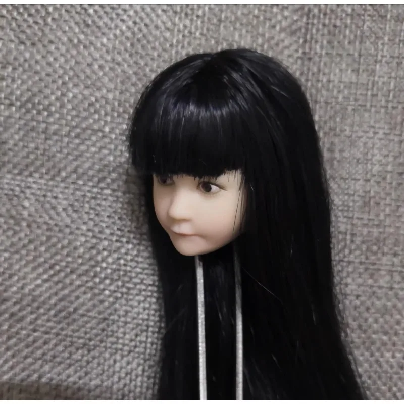 

1/6 Scale Cute Girl Black Long Hair Head Carving Cute Child Head Carving Model Fit 12'' Action Figures Body Doll Decoration