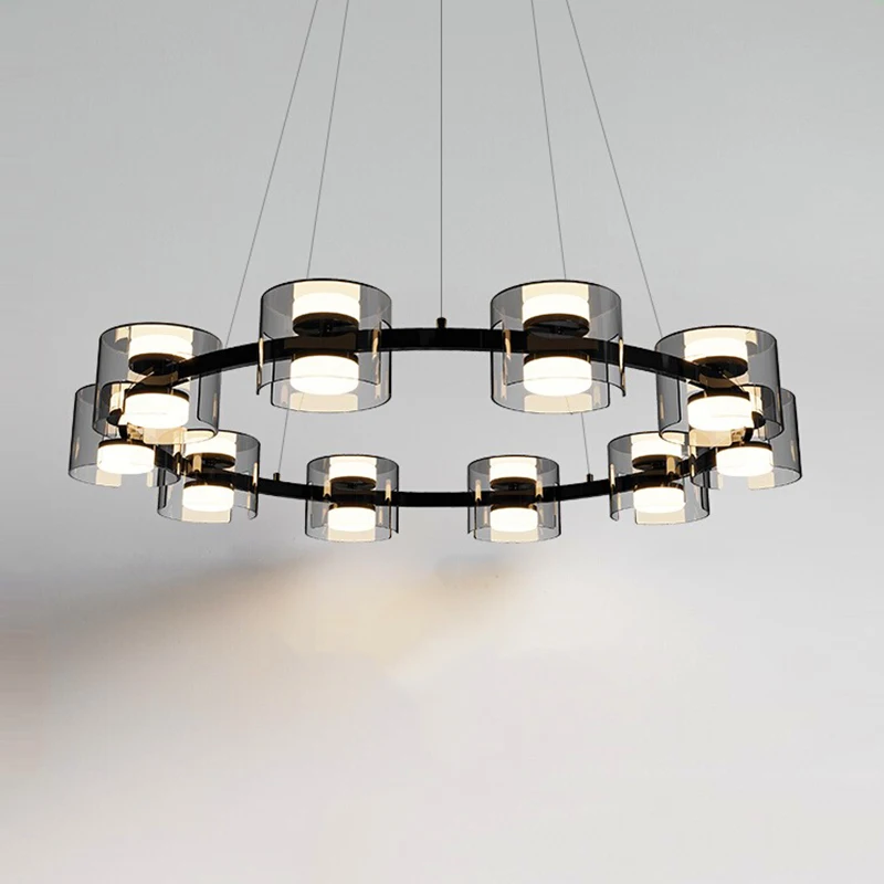 LED black round light luxury clear glass pendant light for living room