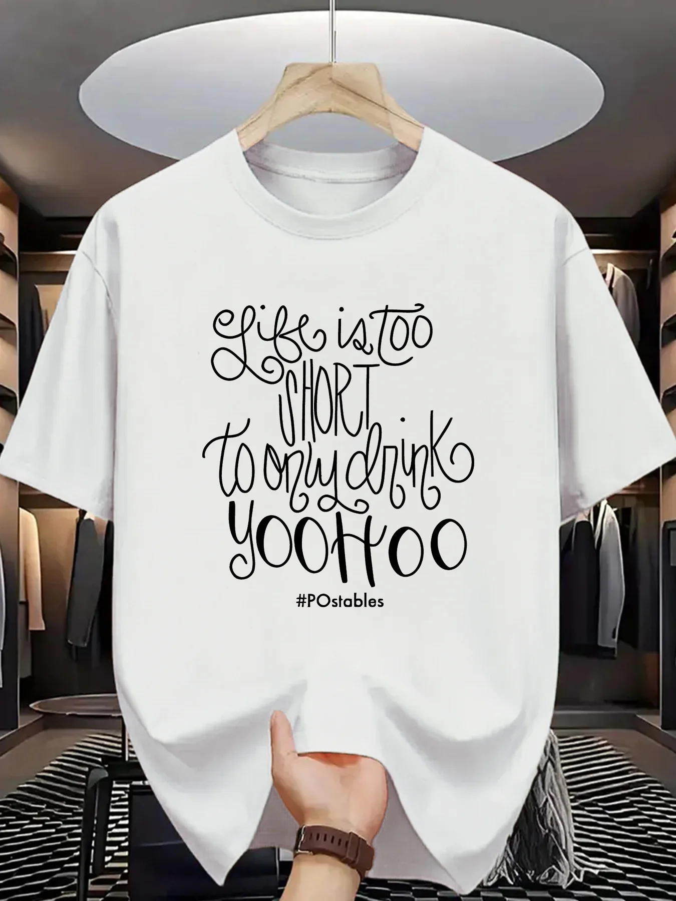 

"Life is too short. You can't just drink YooHoo." Men's casual short-sleeved T-shirt, round-neck summer top, Christmas gift