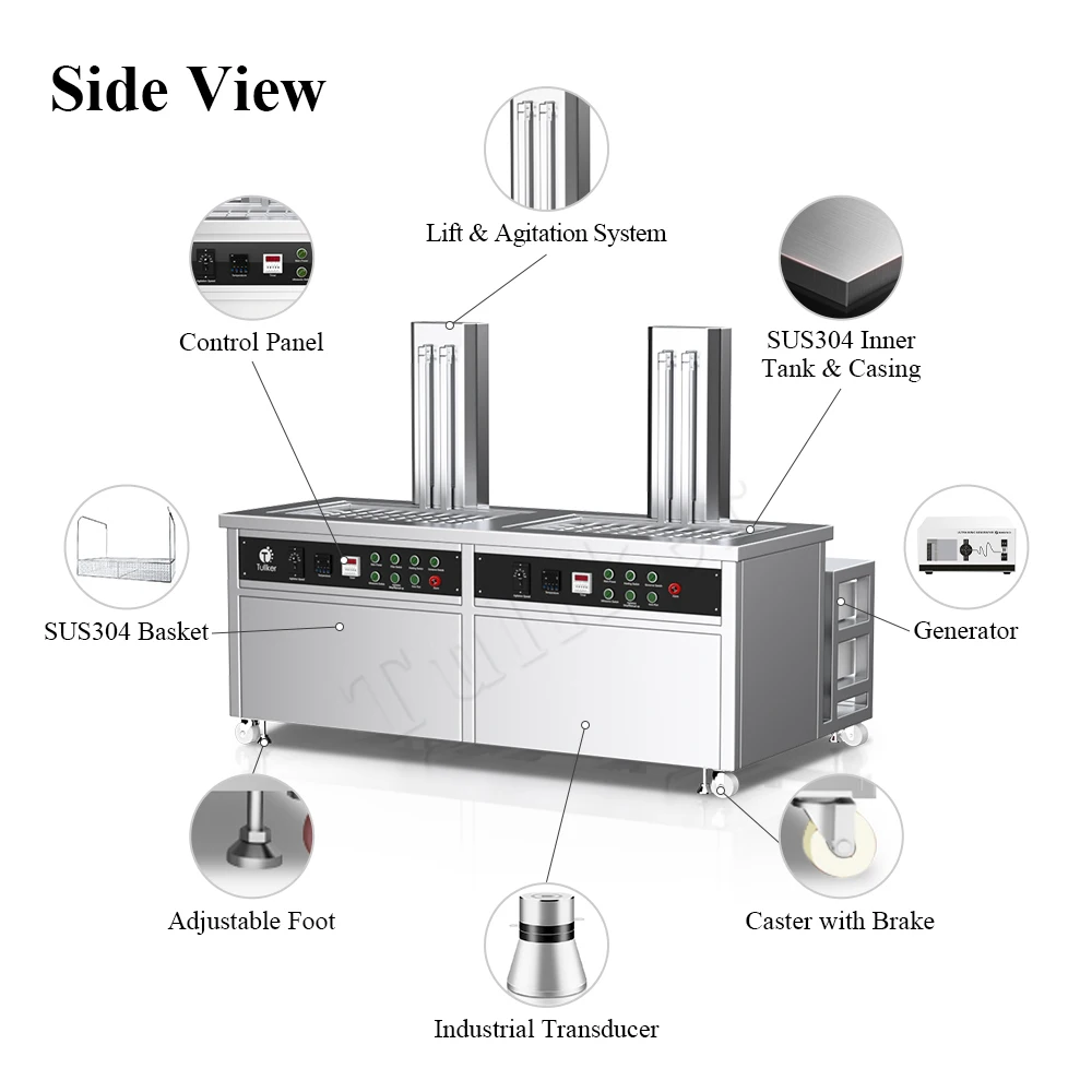 Customized Two Tanks Ultrasonic Cleaner Agitation Lift System Rinse Filtration Repair Shop Factory Save Human Labor 45L To 1000L