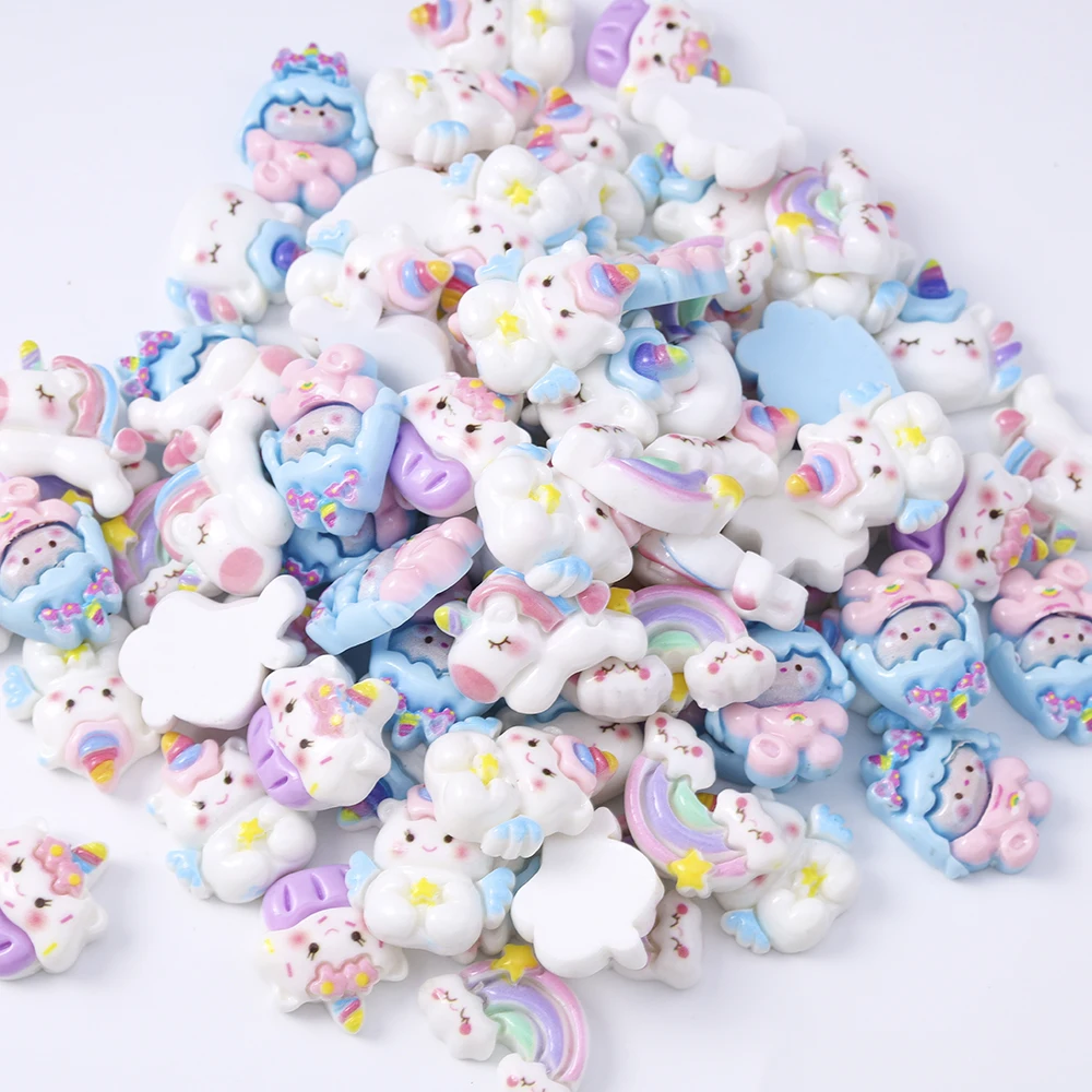15 Stück Mix Cartoon süße Harz Regenbogen Wolken Einhorn Charms für Schmuck handgemachte Halsketten Ohrringe machen Zubehör