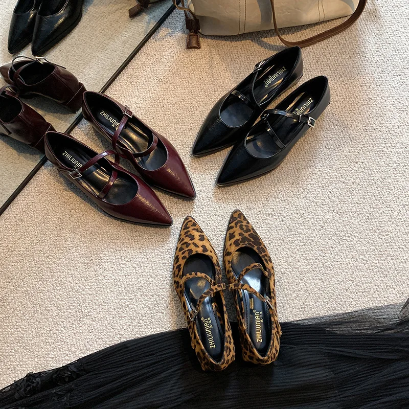 أحذية امرأة مسطحة الخريف كل مباراة ساحة تو كعب منخفض فستان الصليب الصيف الخريف الباليه ليوبارد ريترو ليوبارد ماري جينس
