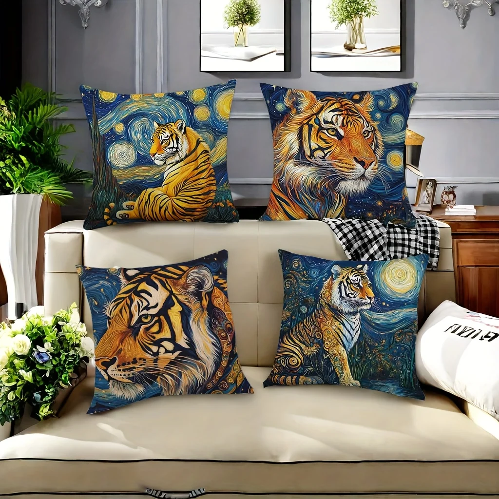 Vivid tiger art patterns digital printing pillow cover Short plush Suitable living rooms bedrooms sofas throw cushion cover